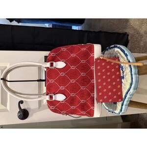 Dooney & Bourke Red and White Satchel with Matching Wristlet EUC